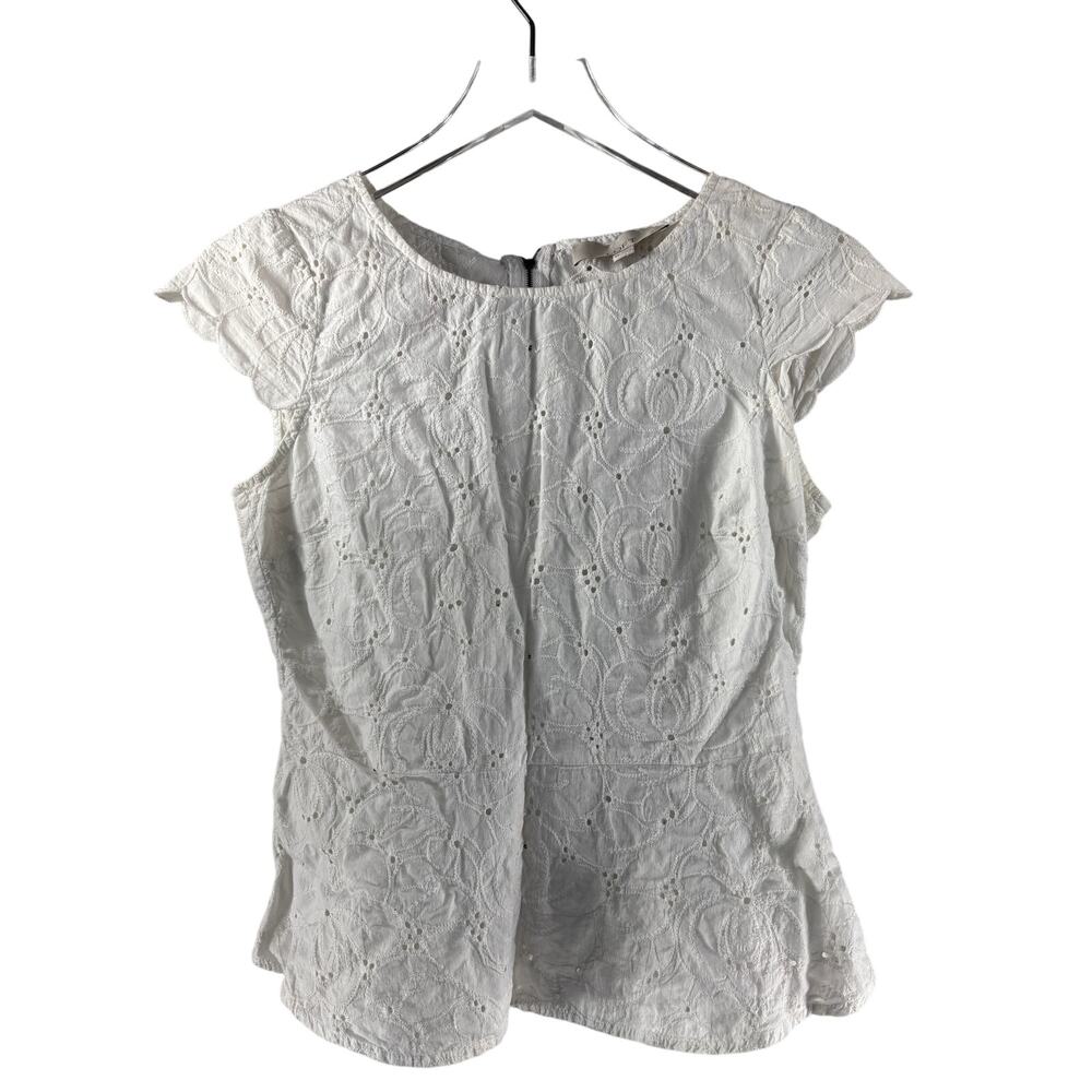 Ann Taylor Loft White Eyelet‎ Blouse Size 6 Petite